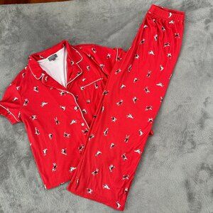Ann Taylor LOFT Sleep Red Puppy Dogs Pajamas Set MEDIUM Women's